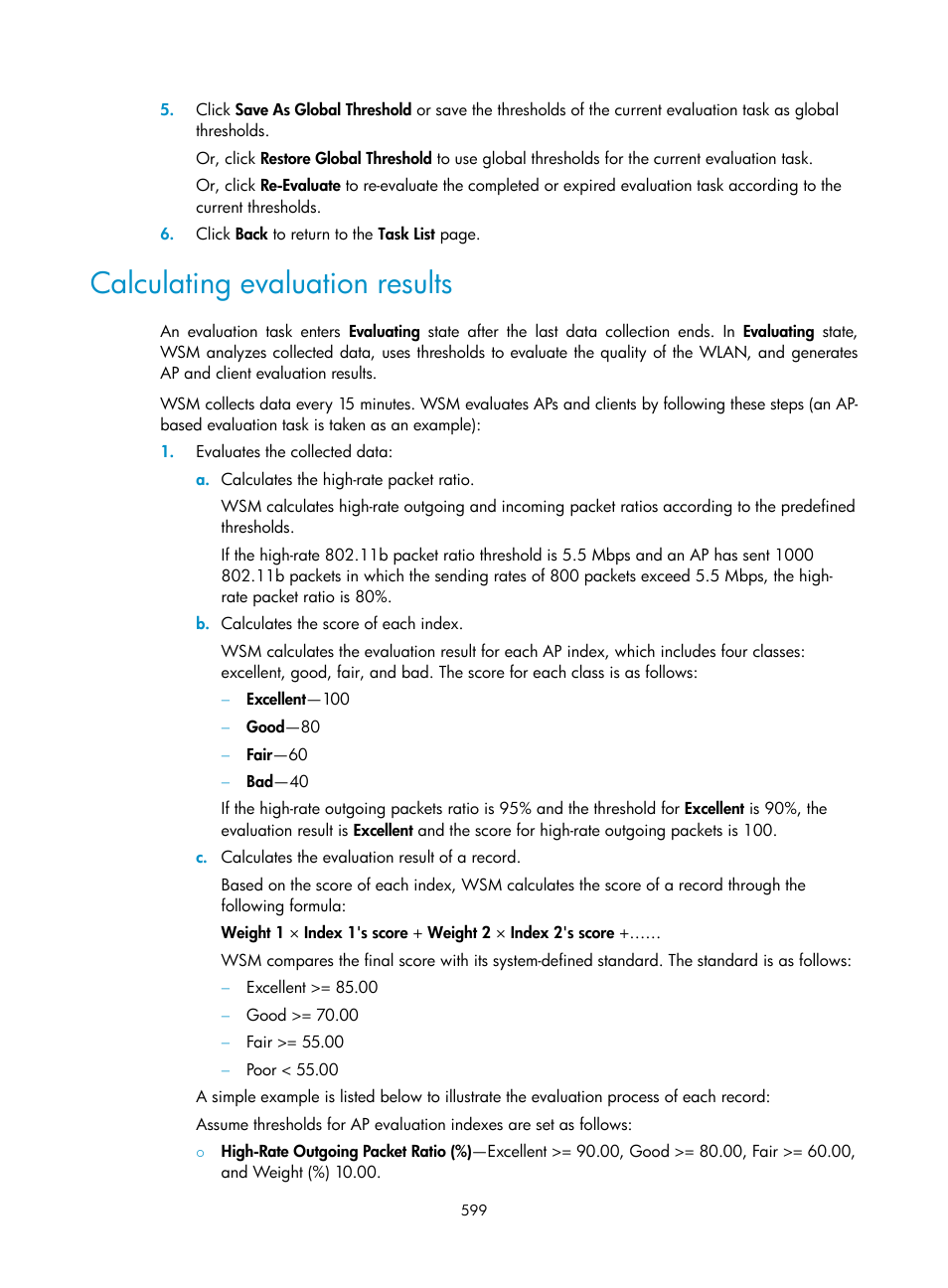 Calculating evaluation results | H3C Technologies H3C Intelligent Management Center User Manual | Page 621 / 751