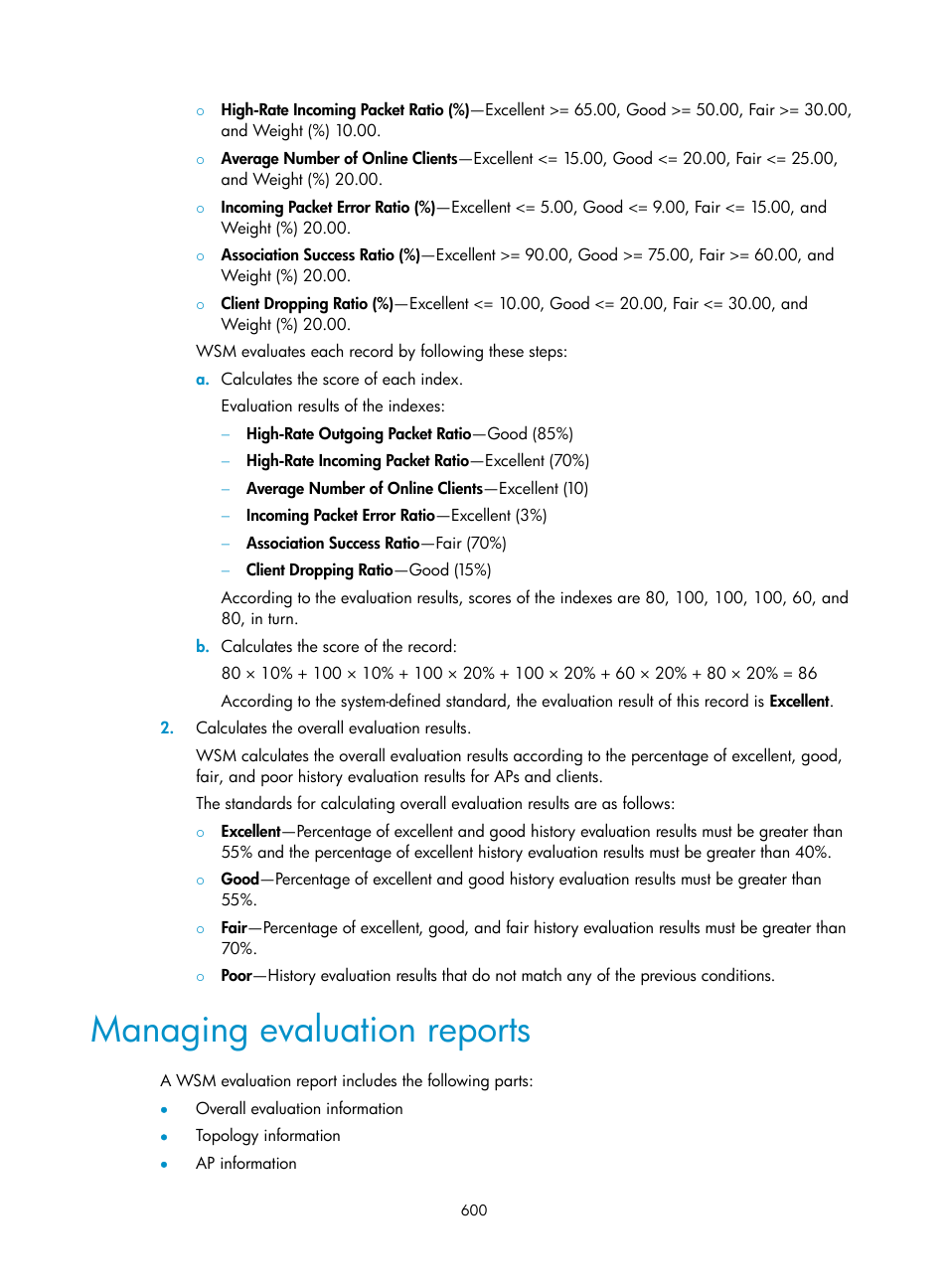 Managing evaluation reports | H3C Technologies H3C Intelligent Management Center User Manual | Page 622 / 751