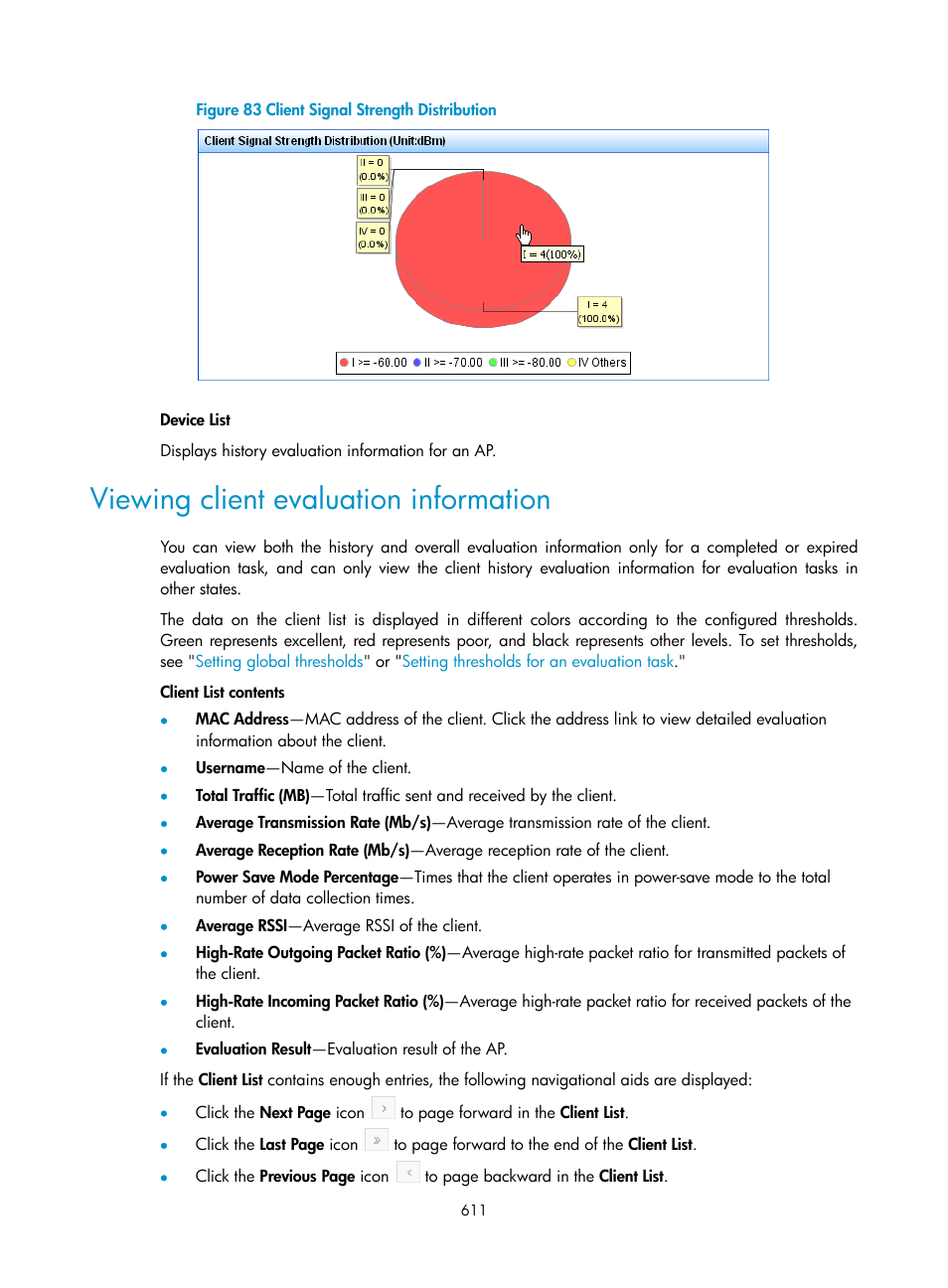 Viewing client evaluation information | H3C Technologies H3C Intelligent Management Center User Manual | Page 633 / 751