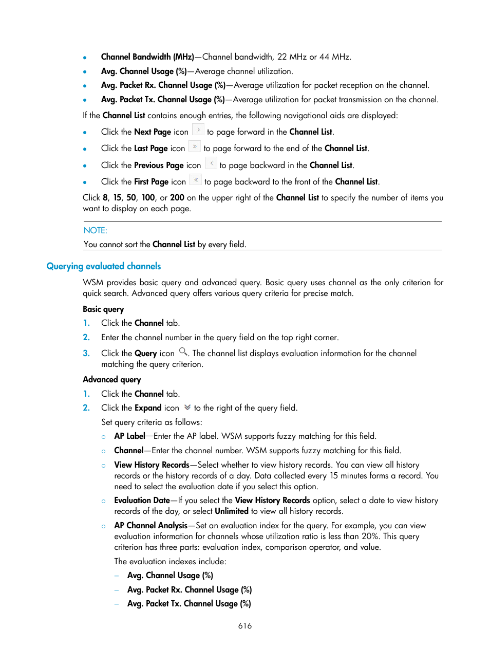 Querying evaluated channels | H3C Technologies H3C Intelligent Management Center User Manual | Page 638 / 751