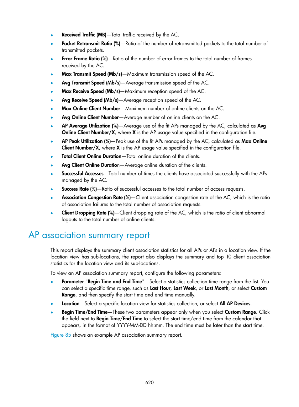 Ap association summary report | H3C Technologies H3C Intelligent Management Center User Manual | Page 642 / 751