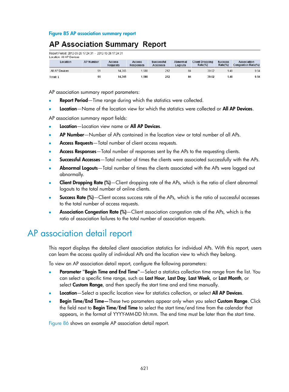 Ap association detail report | H3C Technologies H3C Intelligent Management Center User Manual | Page 643 / 751