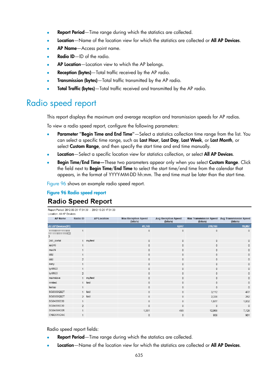 Radio speed report | H3C Technologies H3C Intelligent Management Center User Manual | Page 657 / 751