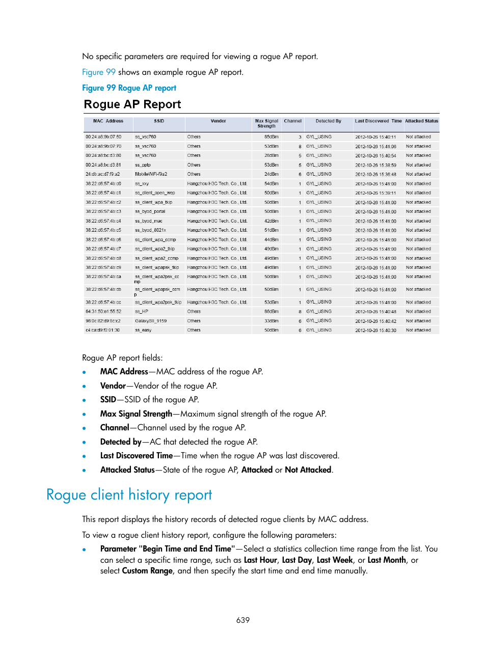 Rogue client history report | H3C Technologies H3C Intelligent Management Center User Manual | Page 661 / 751