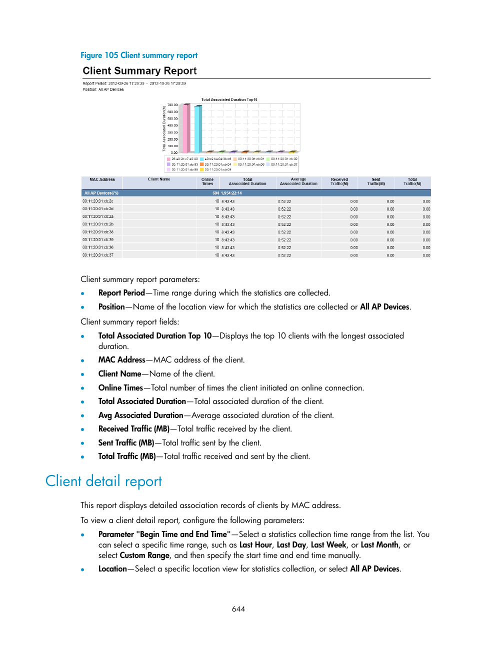 Client detail report | H3C Technologies H3C Intelligent Management Center User Manual | Page 666 / 751