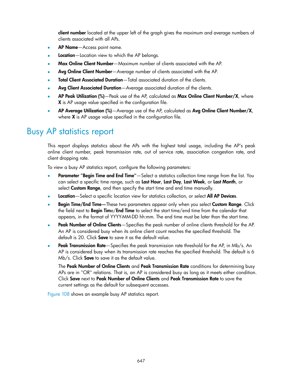 Busy ap statistics report | H3C Technologies H3C Intelligent Management Center User Manual | Page 669 / 751