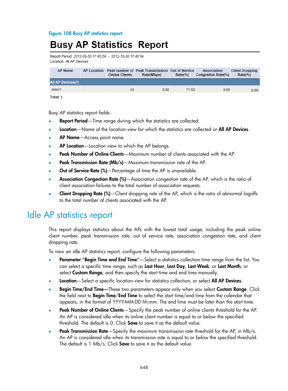 Idle ap statistics report | H3C Technologies H3C Intelligent Management Center User Manual | Page 670 / 751