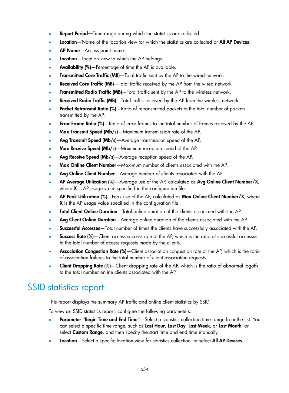 Ssid statistics report | H3C Technologies H3C Intelligent Management Center User Manual | Page 676 / 751