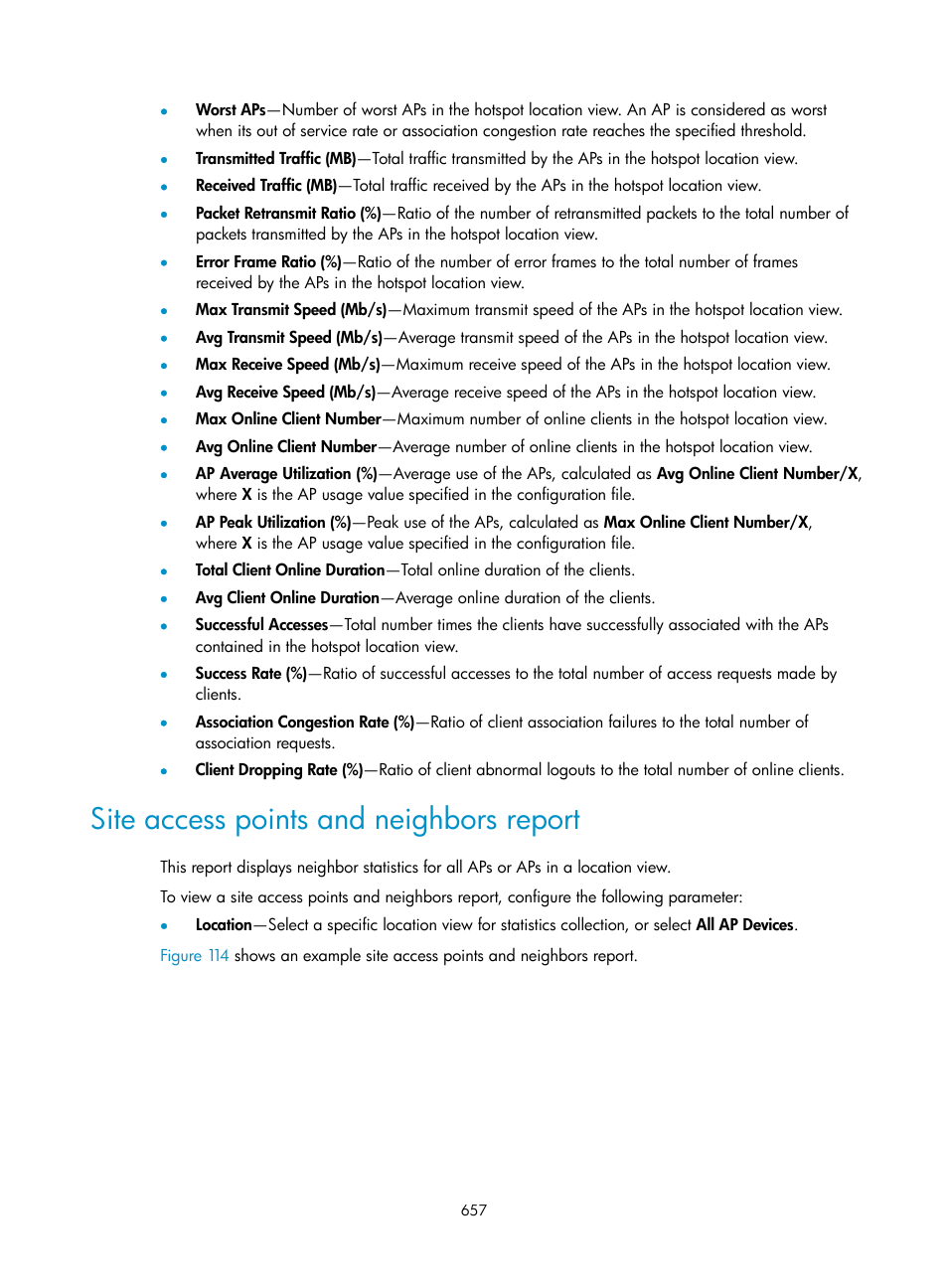 Site access points and neighbors report | H3C Technologies H3C Intelligent Management Center User Manual | Page 679 / 751