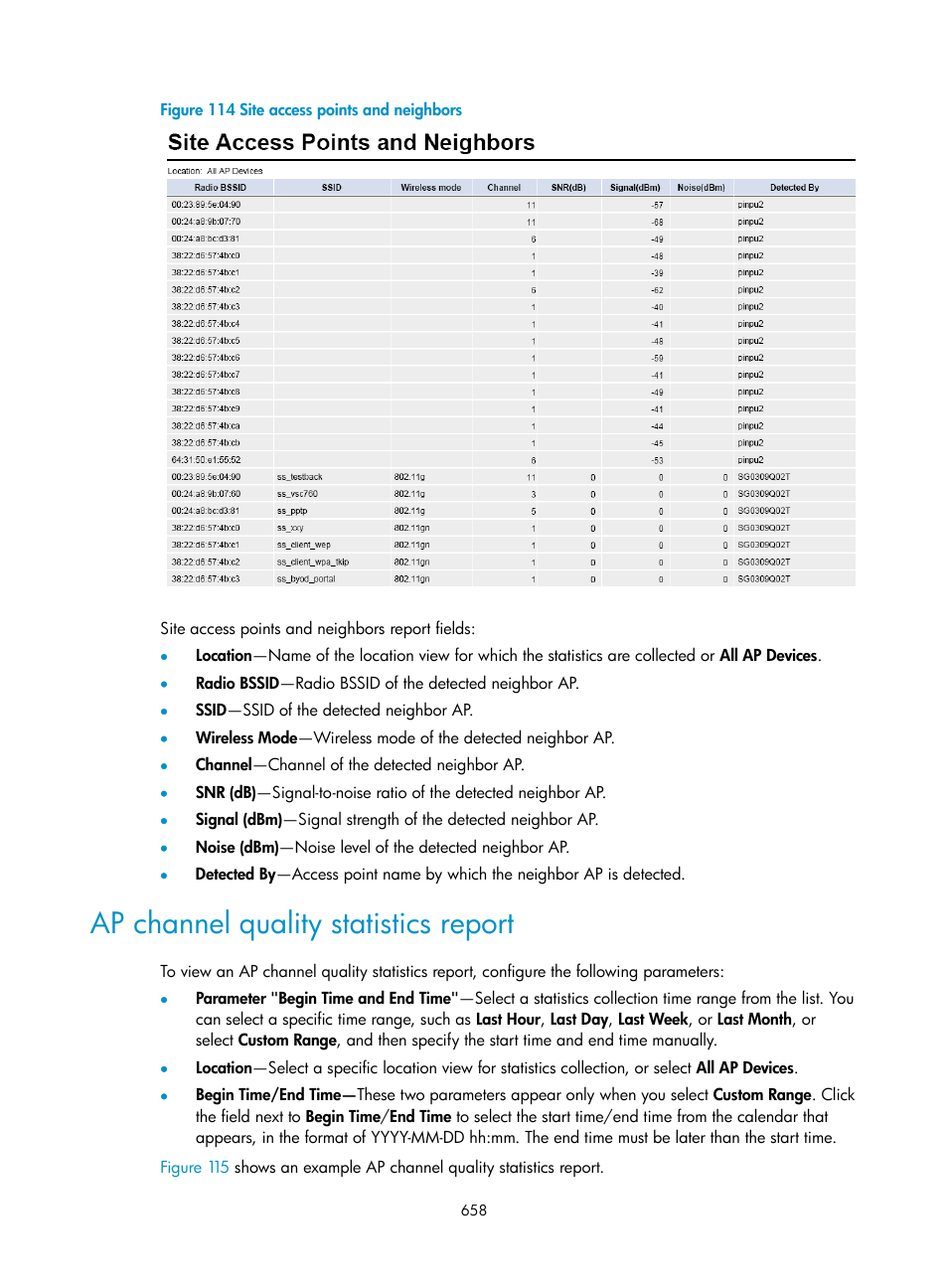 Ap channel quality statistics report | H3C Technologies H3C Intelligent Management Center User Manual | Page 680 / 751