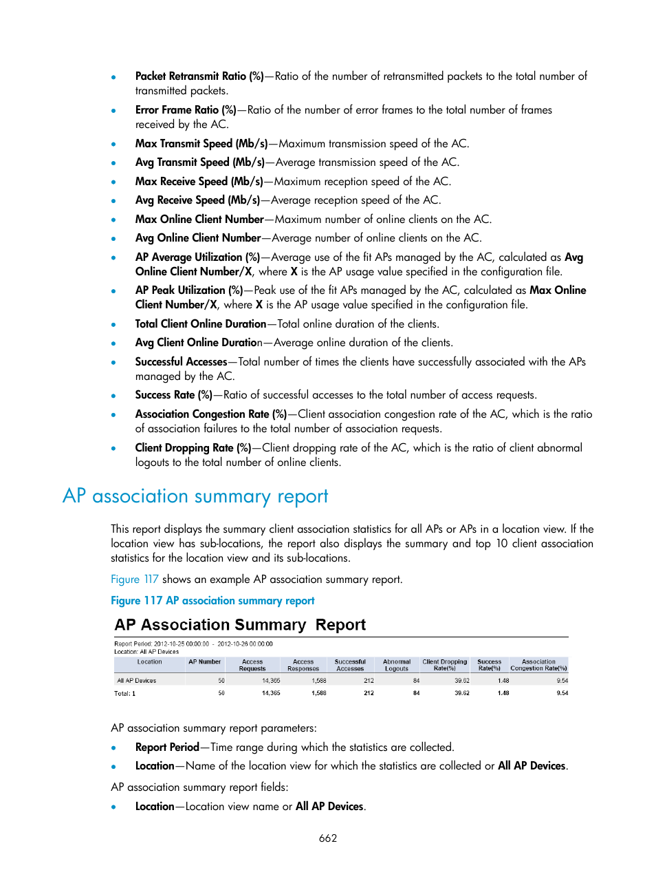 Ap association summary report | H3C Technologies H3C Intelligent Management Center User Manual | Page 684 / 751