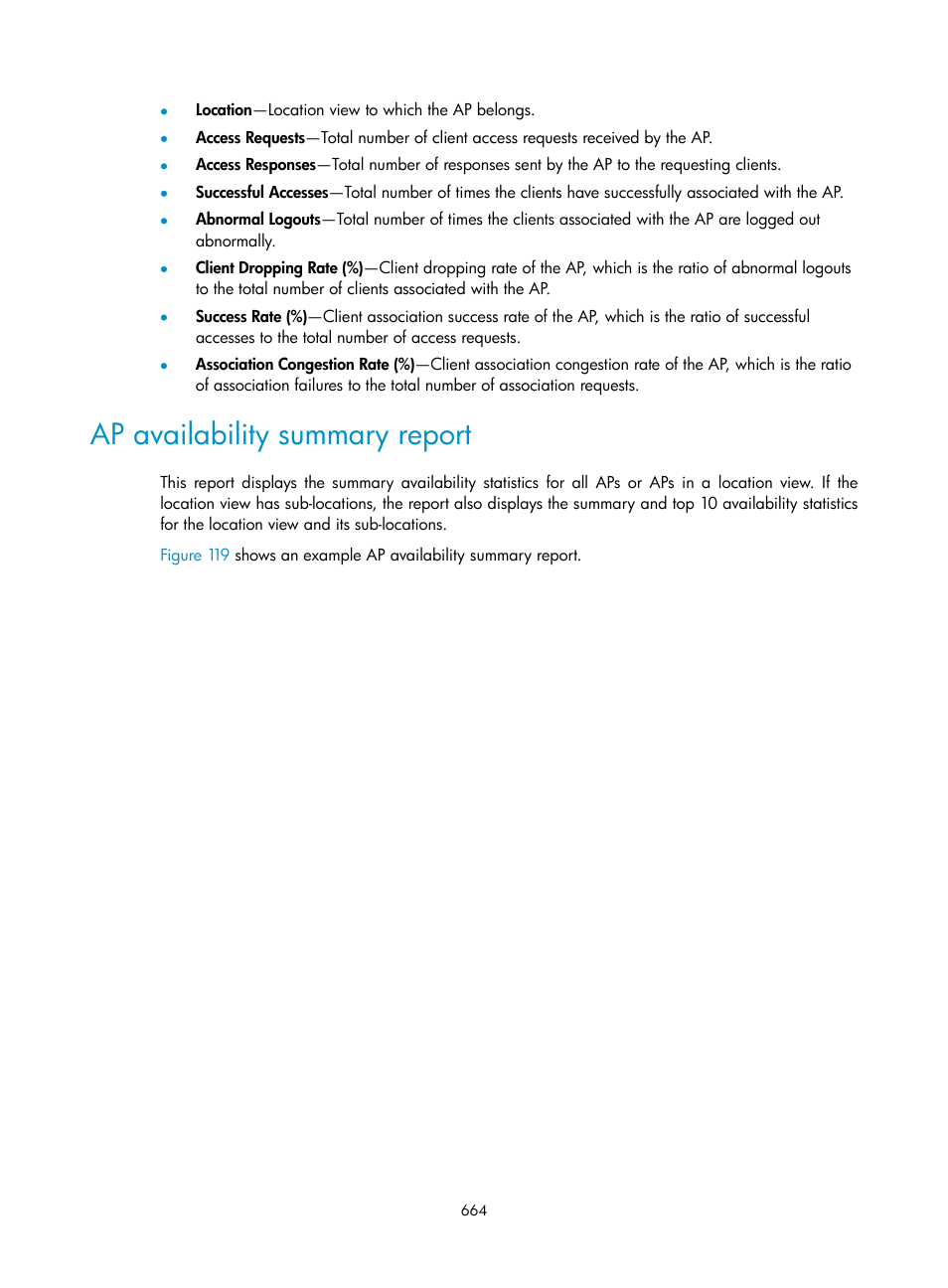 Ap availability summary report | H3C Technologies H3C Intelligent Management Center User Manual | Page 686 / 751