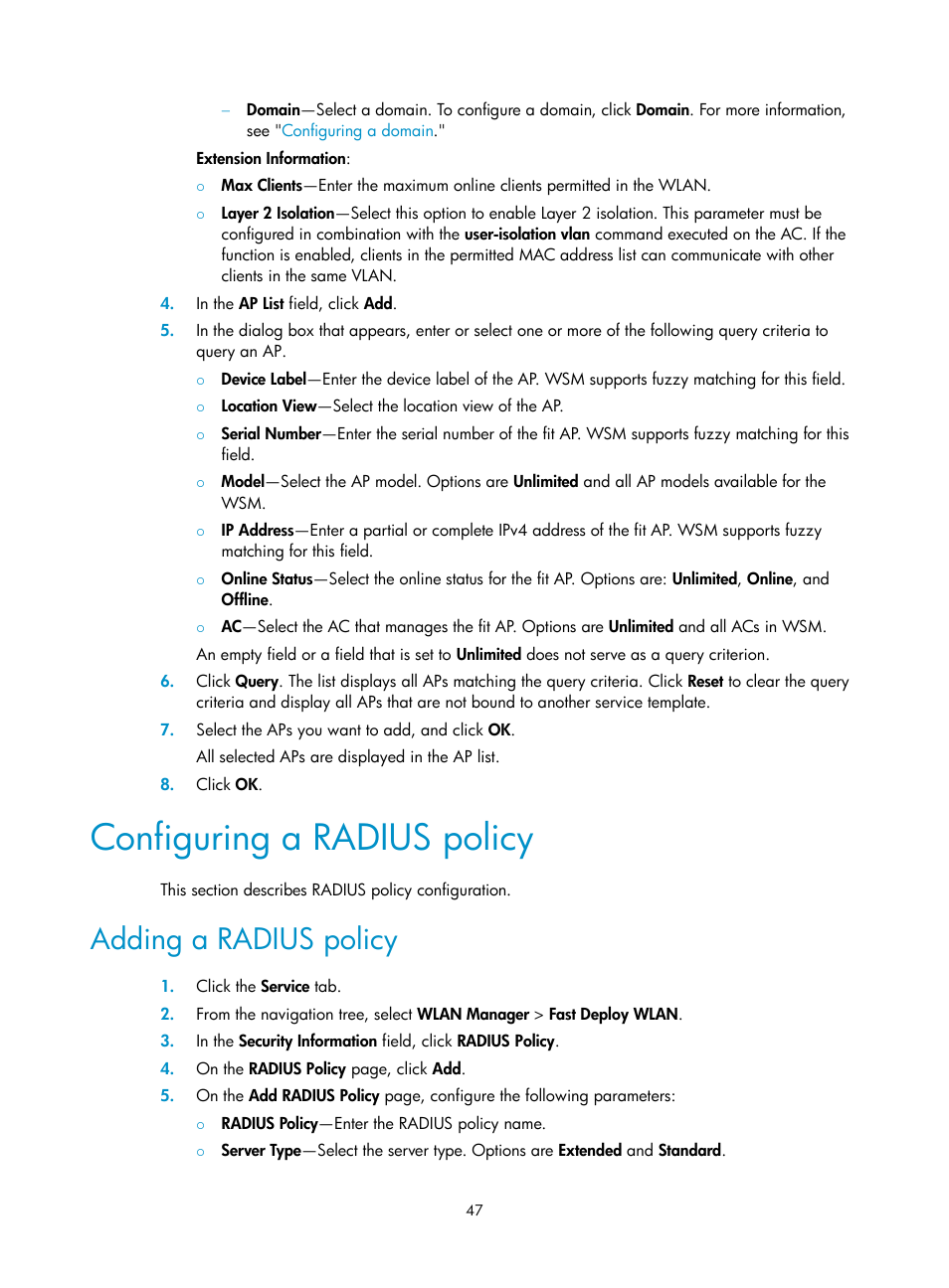 Configuring a radius policy, Adding a radius policy | H3C Technologies H3C Intelligent Management Center User Manual | Page 69 / 751