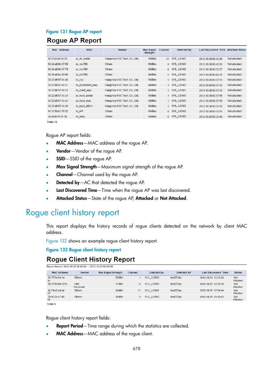 Rogue client history report | H3C Technologies H3C Intelligent Management Center User Manual | Page 700 / 751