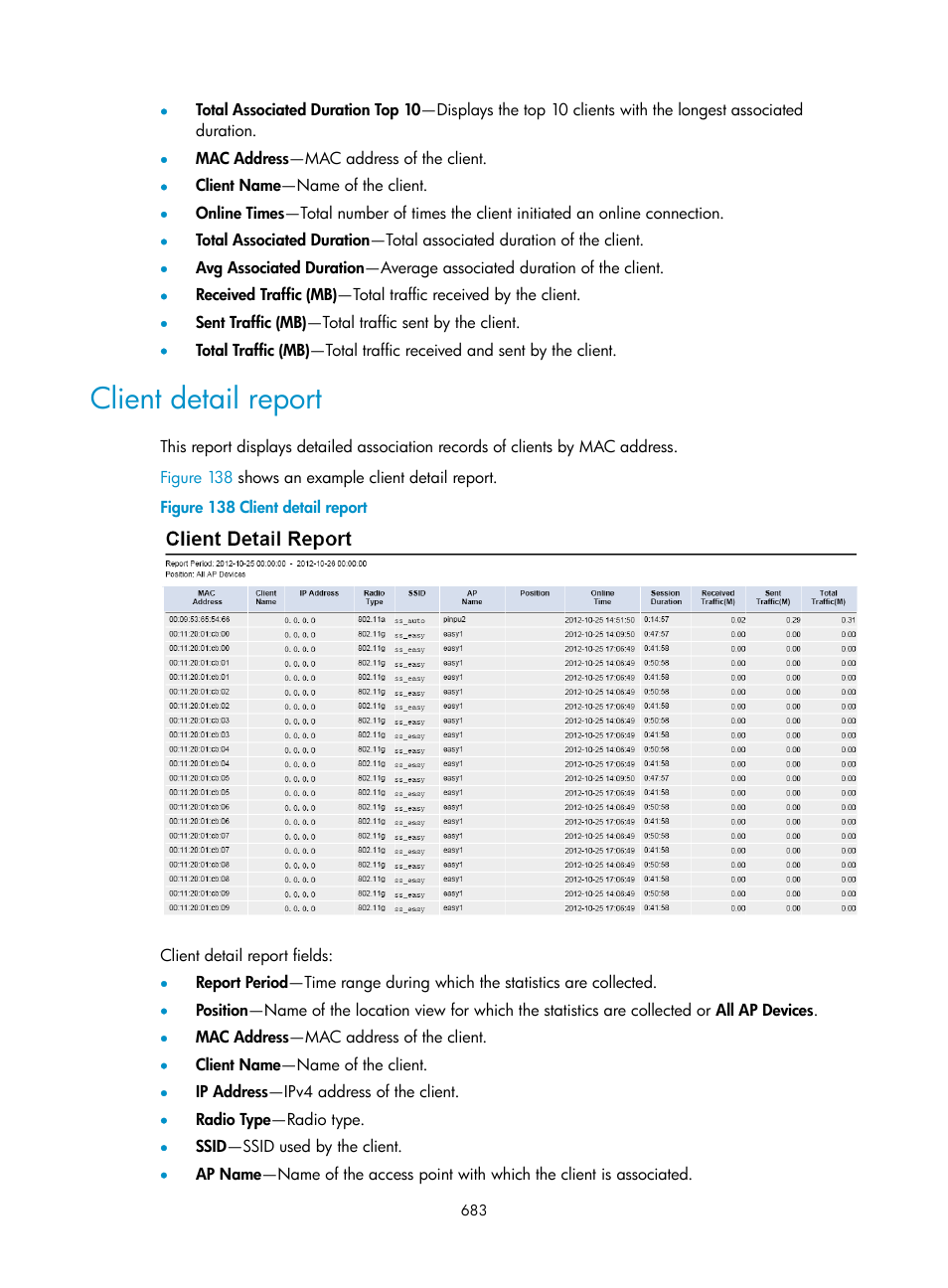 Client detail report | H3C Technologies H3C Intelligent Management Center User Manual | Page 705 / 751