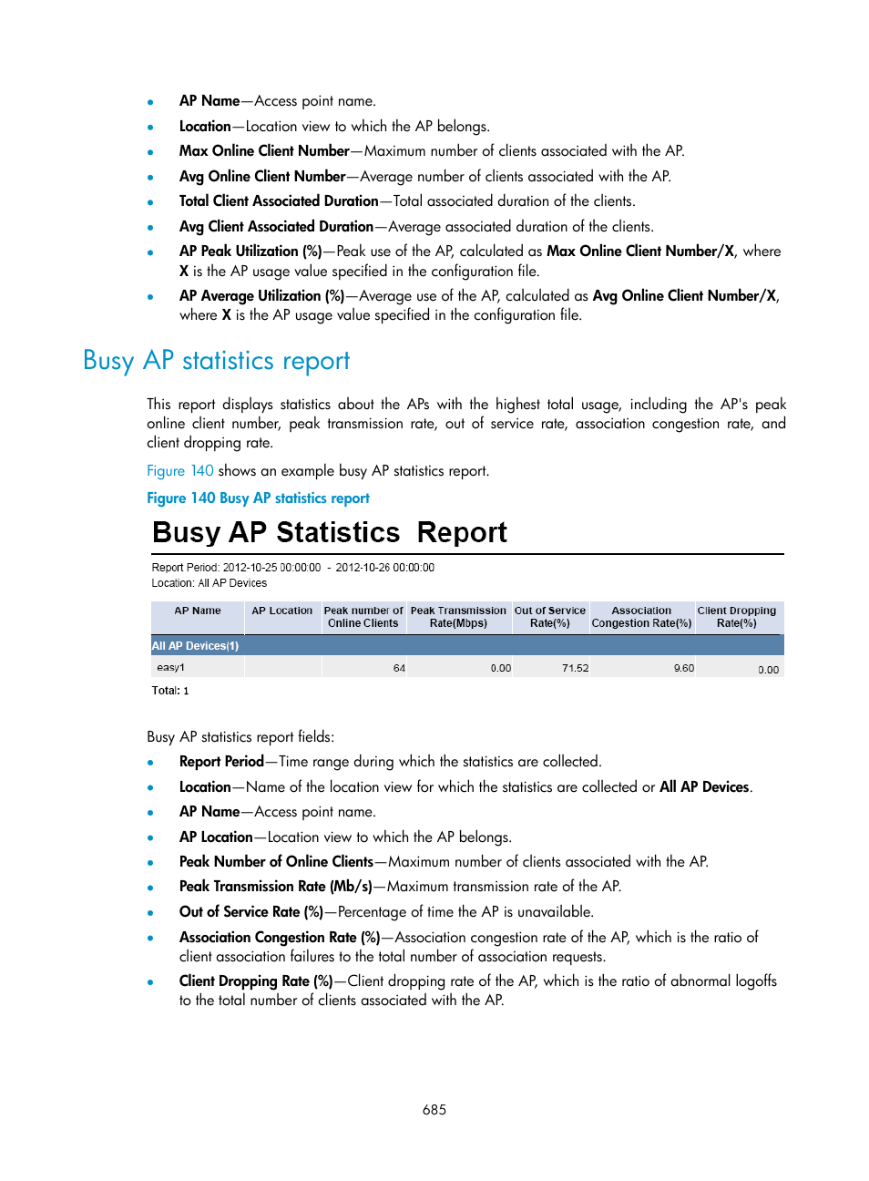 Busy ap statistics report | H3C Technologies H3C Intelligent Management Center User Manual | Page 707 / 751