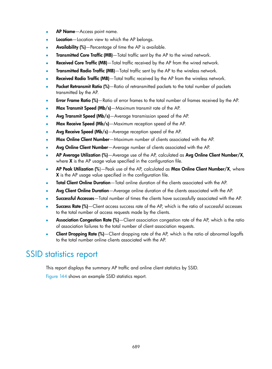 Ssid statistics report | H3C Technologies H3C Intelligent Management Center User Manual | Page 711 / 751