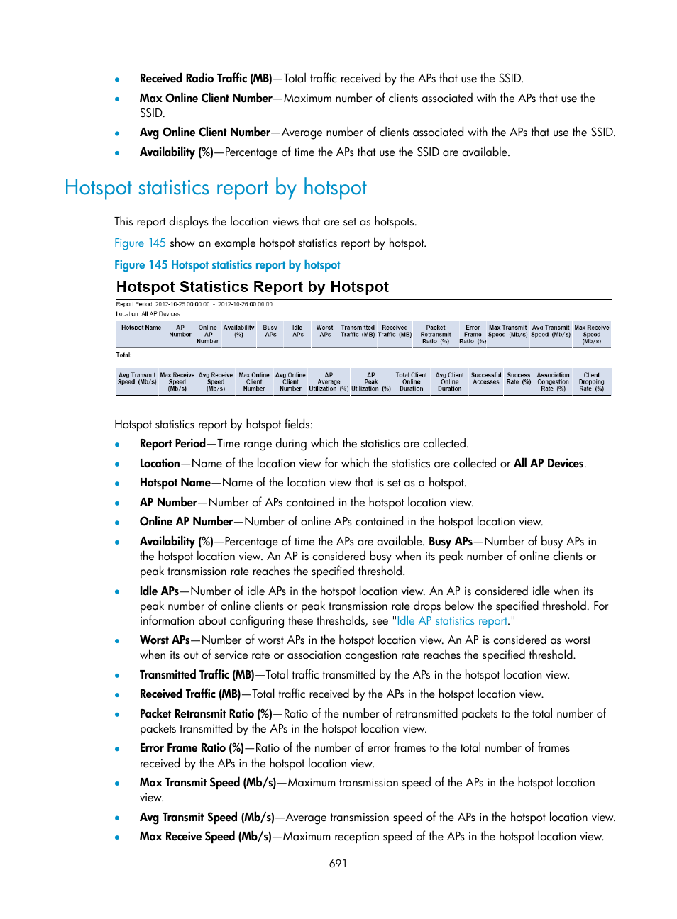 Hotspot statistics report by hotspot | H3C Technologies H3C Intelligent Management Center User Manual | Page 713 / 751