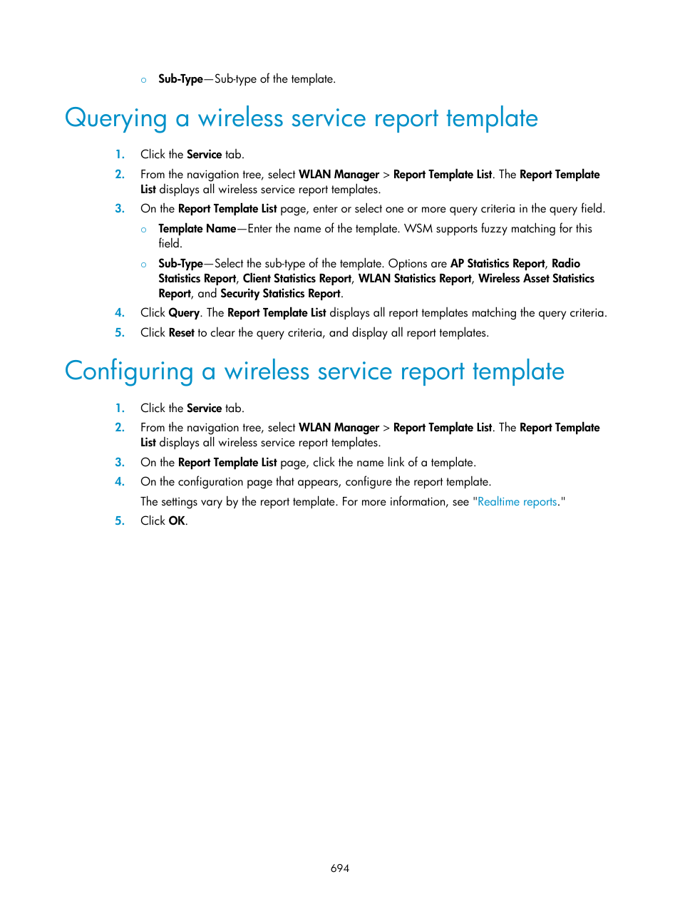 Querying a wireless service report template, Configuring a wireless service report template | H3C Technologies H3C Intelligent Management Center User Manual | Page 716 / 751