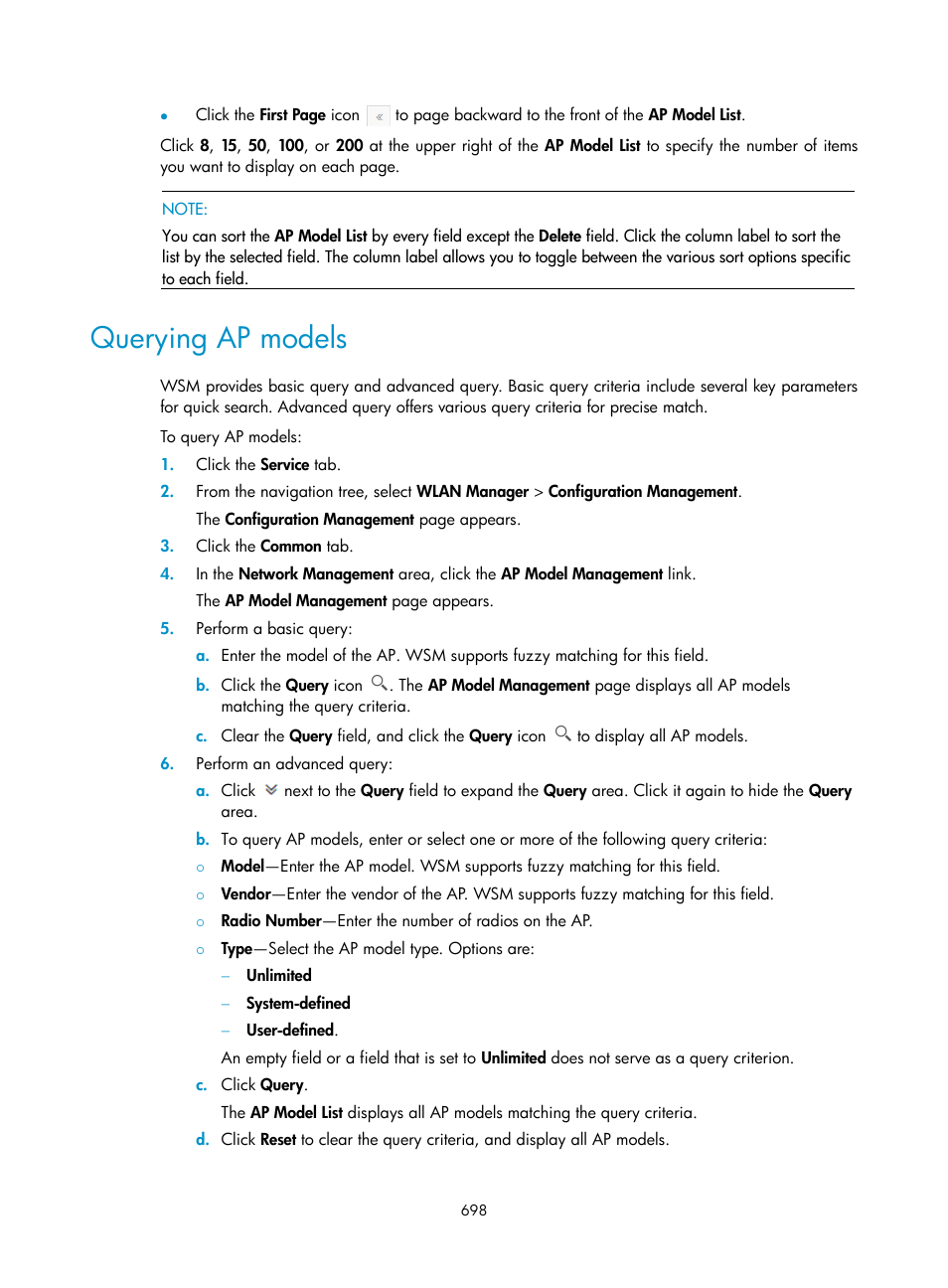 Querying ap models | H3C Technologies H3C Intelligent Management Center User Manual | Page 720 / 751