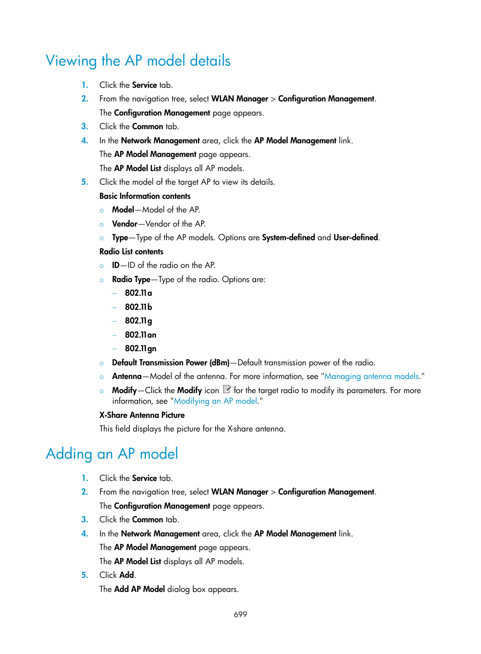 Viewing the ap model details, Adding an ap model | H3C Technologies H3C Intelligent Management Center User Manual | Page 721 / 751