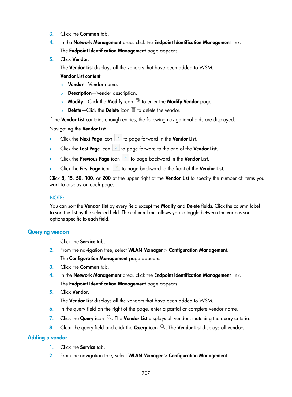 Querying vendors, Adding a vendor | H3C Technologies H3C Intelligent Management Center User Manual | Page 729 / 751