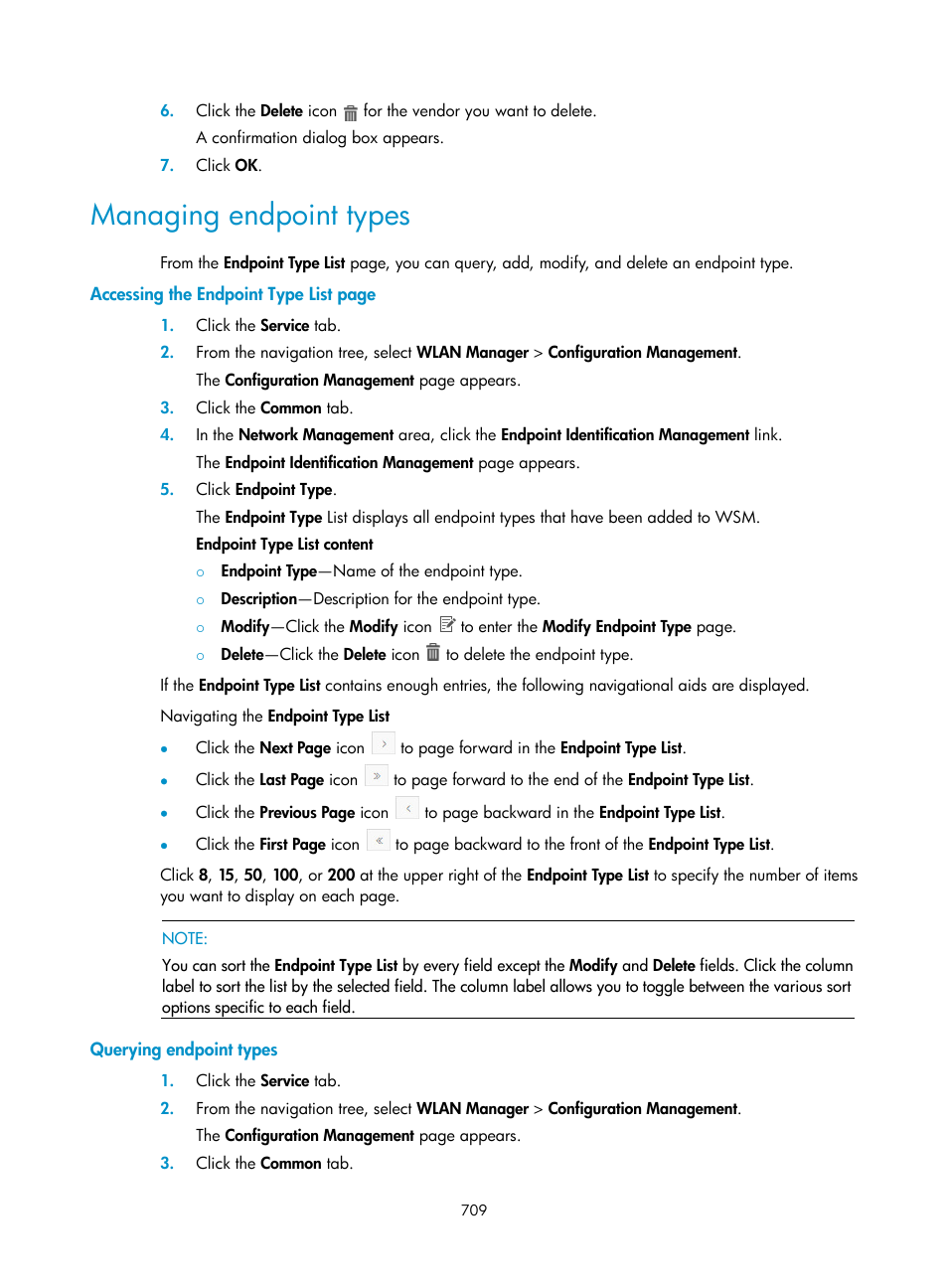 Managing endpoint types, Querying endpoint types | H3C Technologies H3C Intelligent Management Center User Manual | Page 731 / 751
