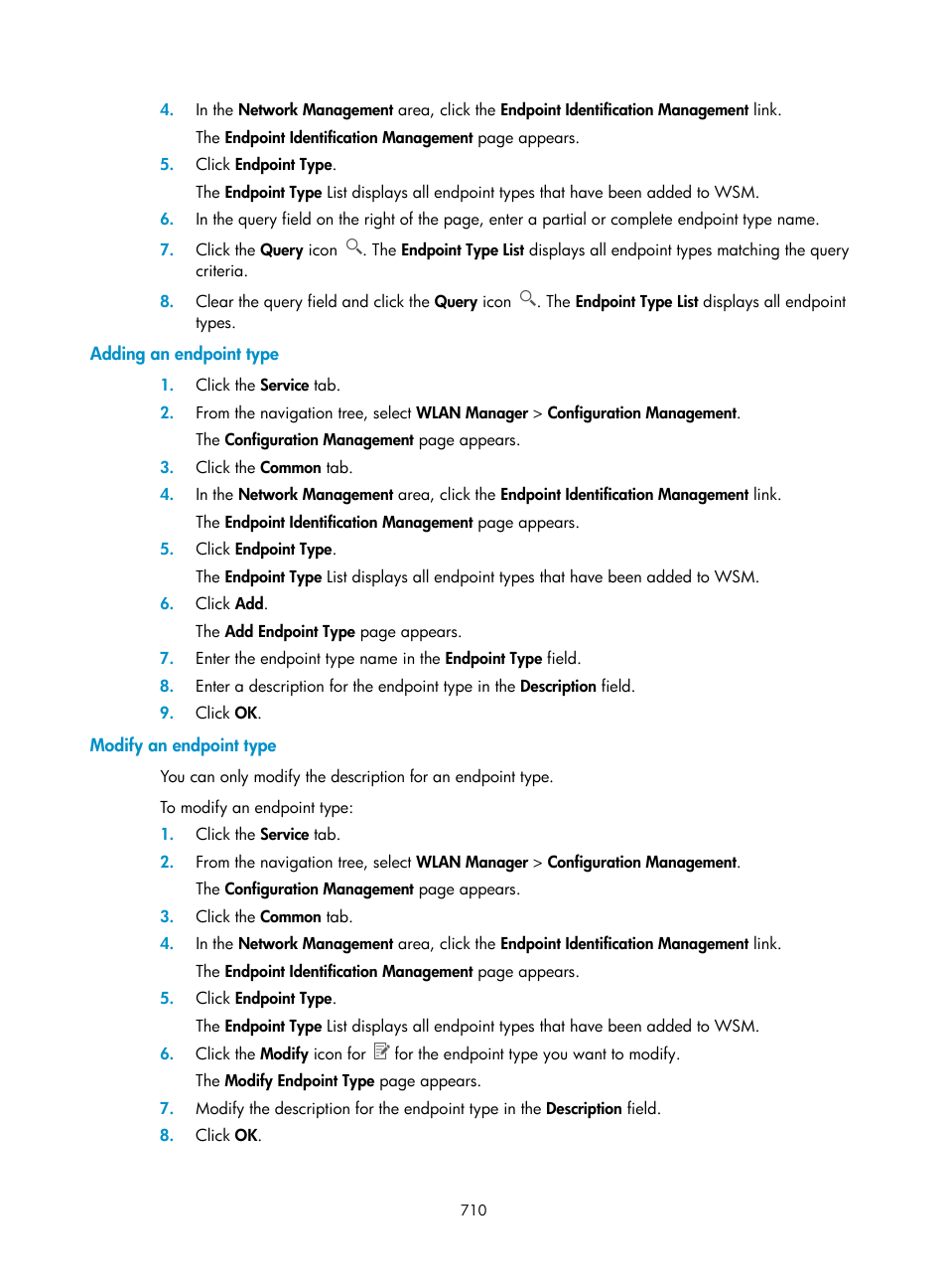 Adding an endpoint type, Modify an endpoint type | H3C Technologies H3C Intelligent Management Center User Manual | Page 732 / 751