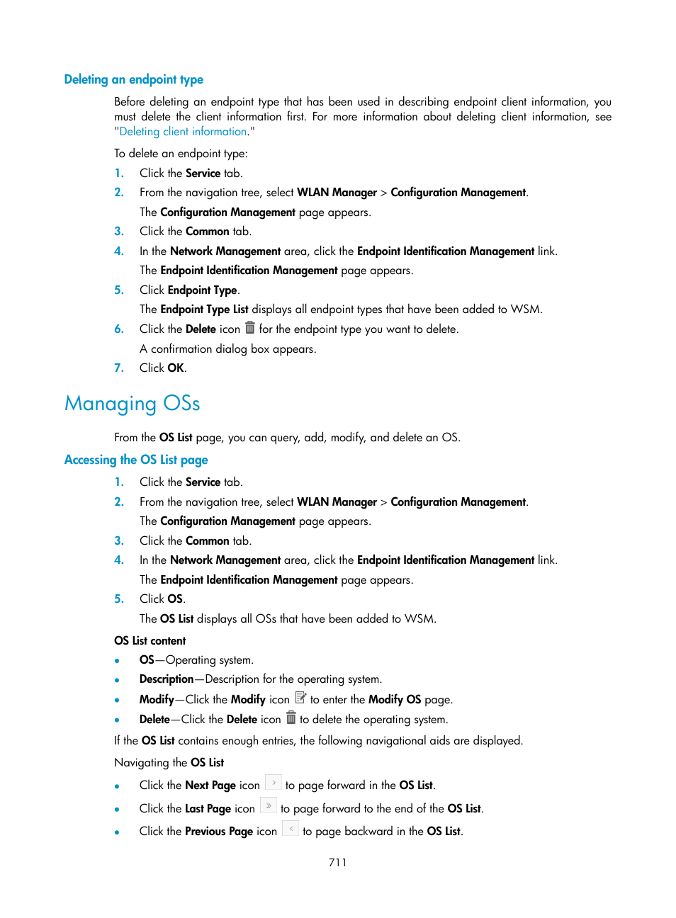 Deleting an endpoint type, Managing oss | H3C Technologies H3C Intelligent Management Center User Manual | Page 733 / 751