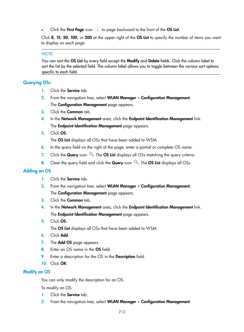 Querying oss, Adding an os, Modify an os | H3C Technologies H3C Intelligent Management Center User Manual | Page 734 / 751