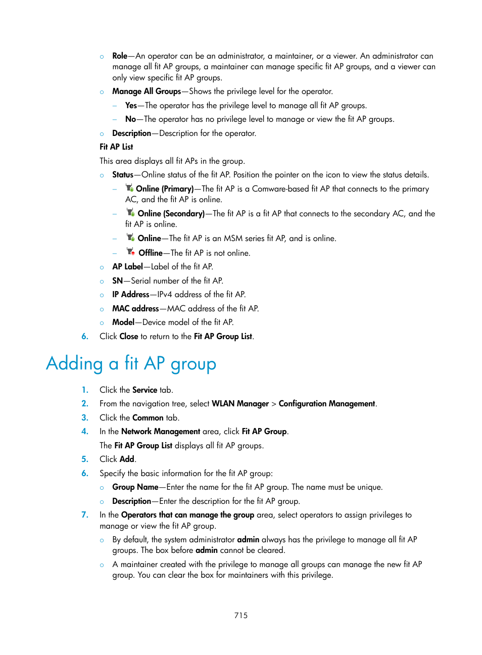 Adding a fit ap group | H3C Technologies H3C Intelligent Management Center User Manual | Page 737 / 751