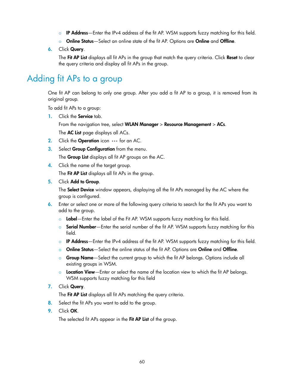 Adding fit aps to a group | H3C Technologies H3C Intelligent Management Center User Manual | Page 82 / 751