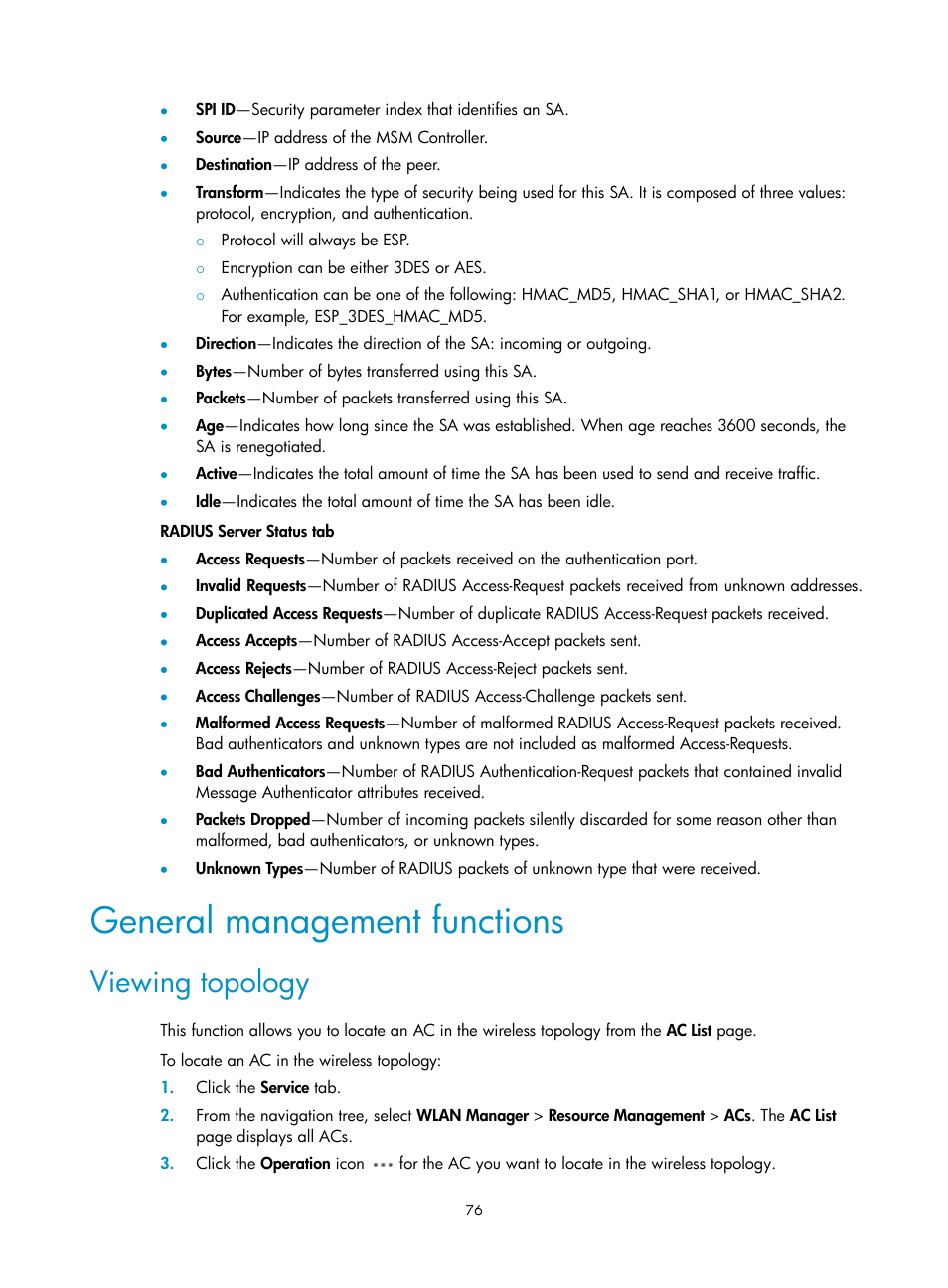 General management functions, Viewing topology | H3C Technologies H3C Intelligent Management Center User Manual | Page 98 / 751