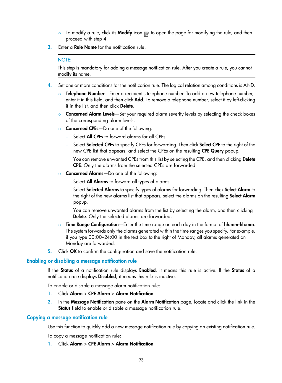 Enabling or disabling a message notification rule, Copying a message notification rule | H3C Technologies H3C Intelligent Management Center User Manual | Page 102 / 139