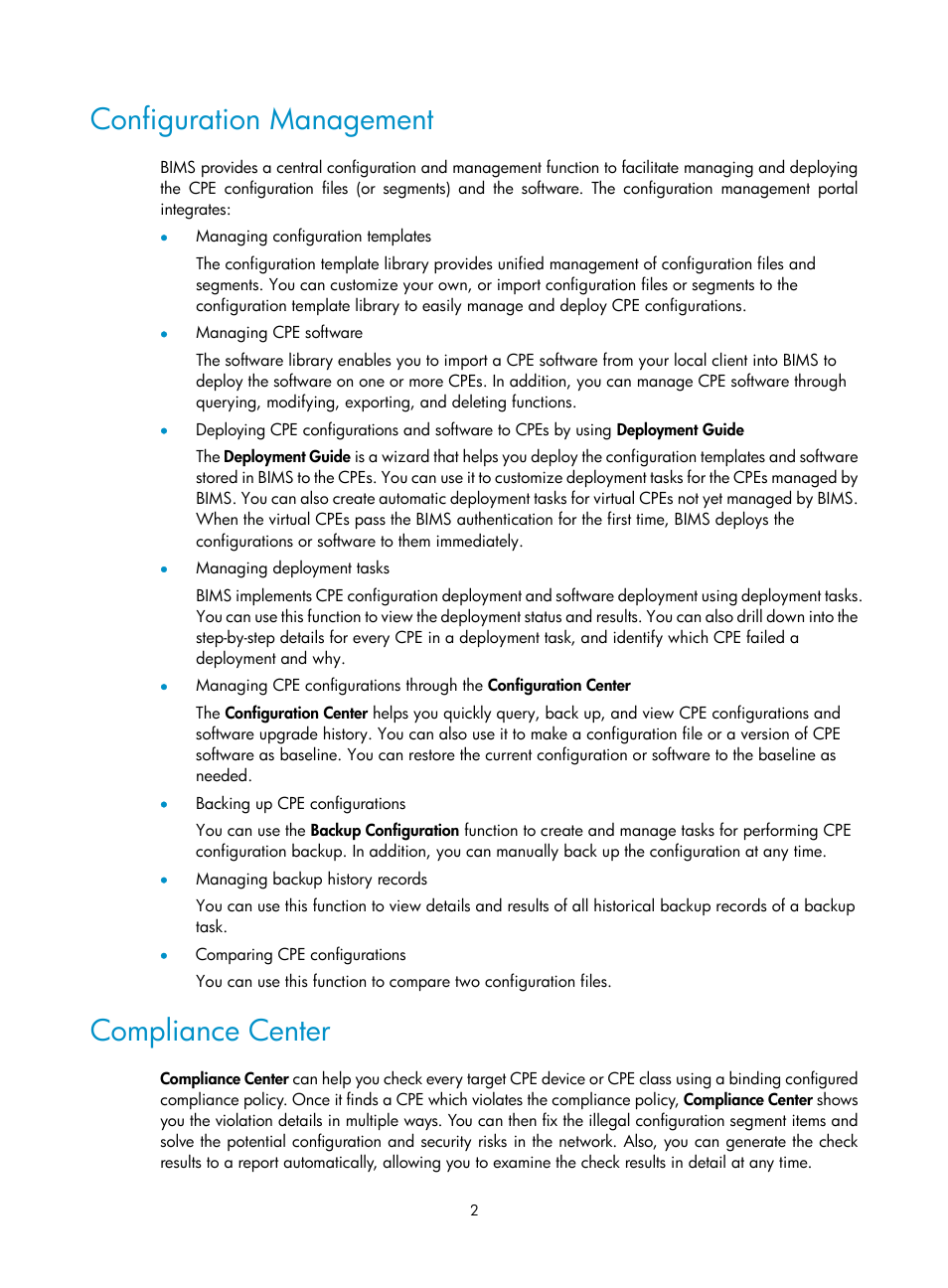 Configuration management, Compliance center | H3C Technologies H3C Intelligent Management Center User Manual | Page 11 / 139