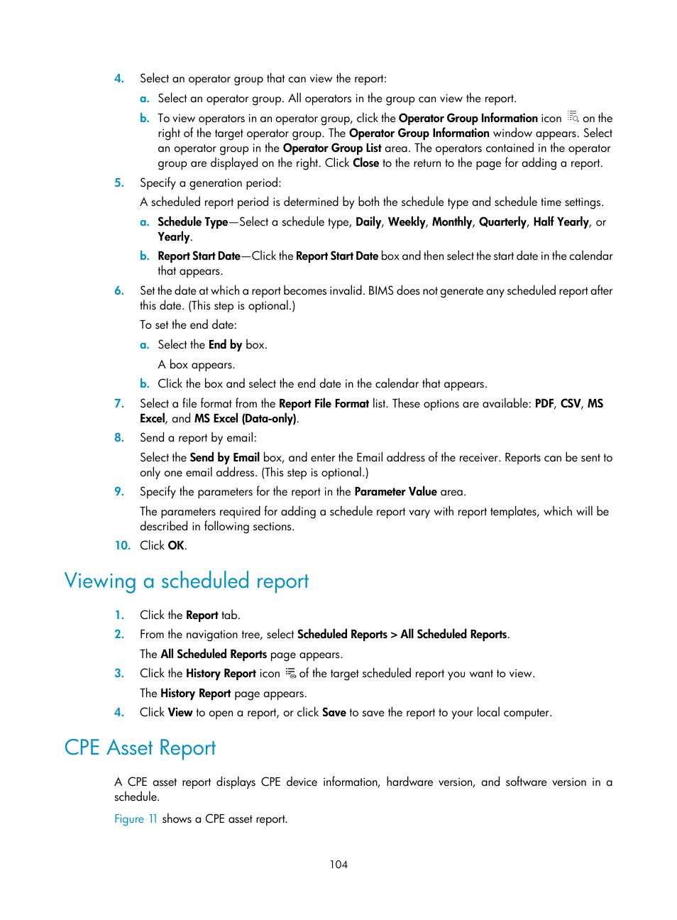 Viewing a scheduled report, Cpe asset report | H3C Technologies H3C Intelligent Management Center User Manual | Page 113 / 139