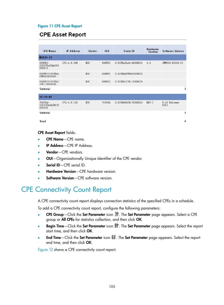 Cpe connectivity count report | H3C Technologies H3C Intelligent Management Center User Manual | Page 114 / 139