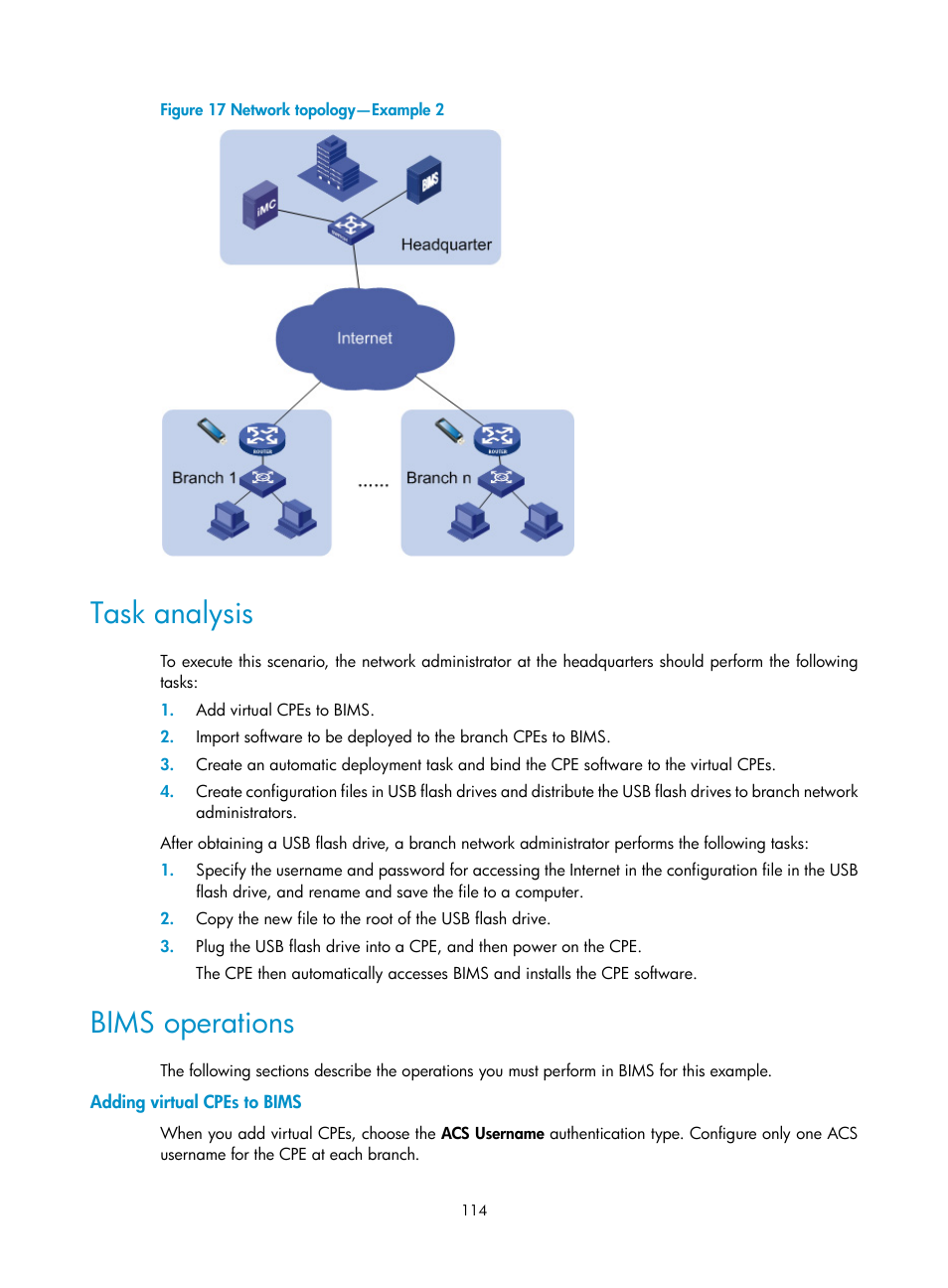 Task analysis, Bims operations, Adding virtual cpes to bims | N in, Figure 17 | H3C Technologies H3C Intelligent Management Center User Manual | Page 123 / 139