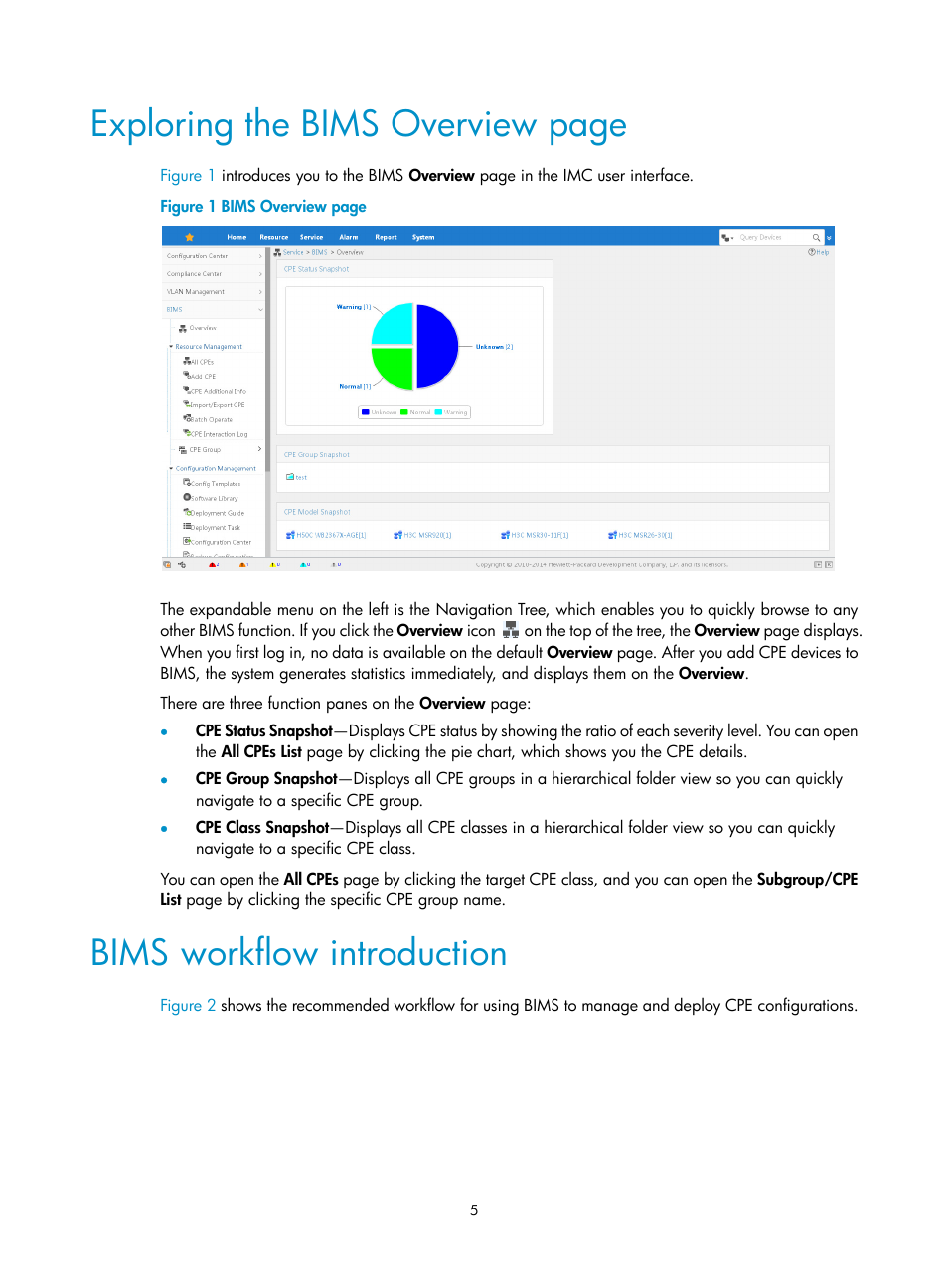 Bims workflow introduction, Exploring the bims overview page | H3C Technologies H3C Intelligent Management Center User Manual | Page 14 / 139