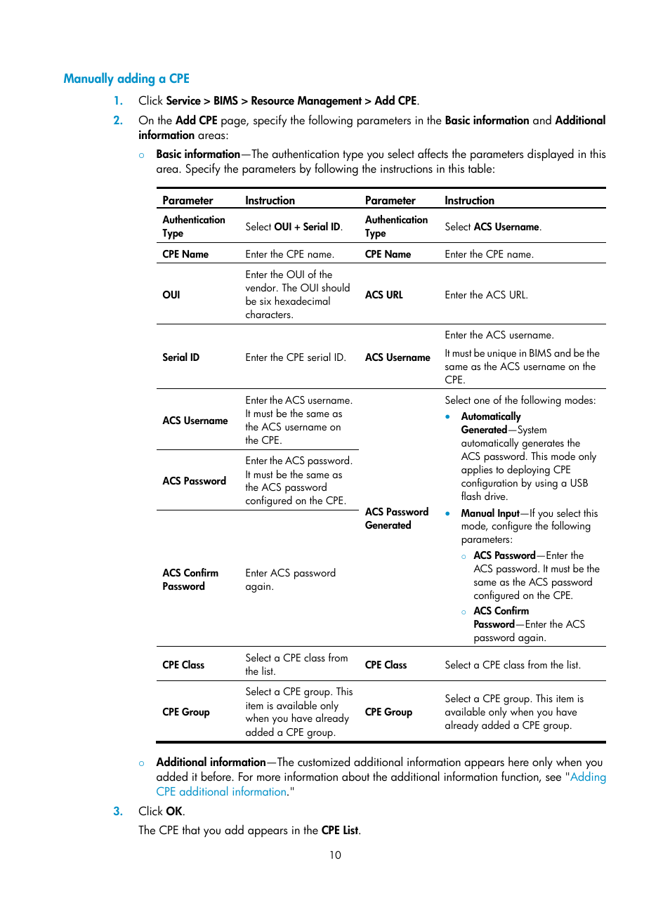 Manually adding a cpe | H3C Technologies H3C Intelligent Management Center User Manual | Page 19 / 139