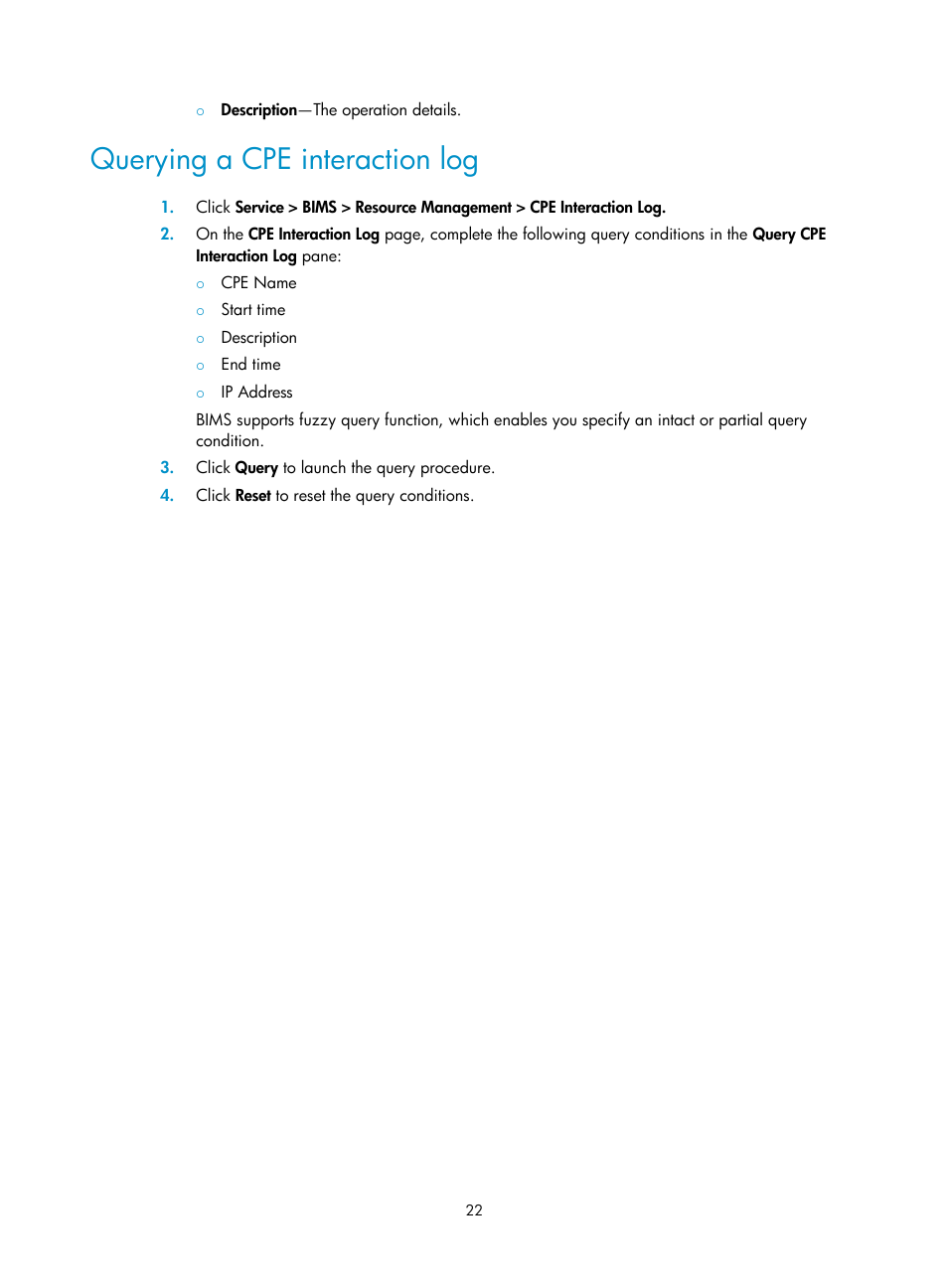 Querying a cpe interaction log | H3C Technologies H3C Intelligent Management Center User Manual | Page 31 / 139