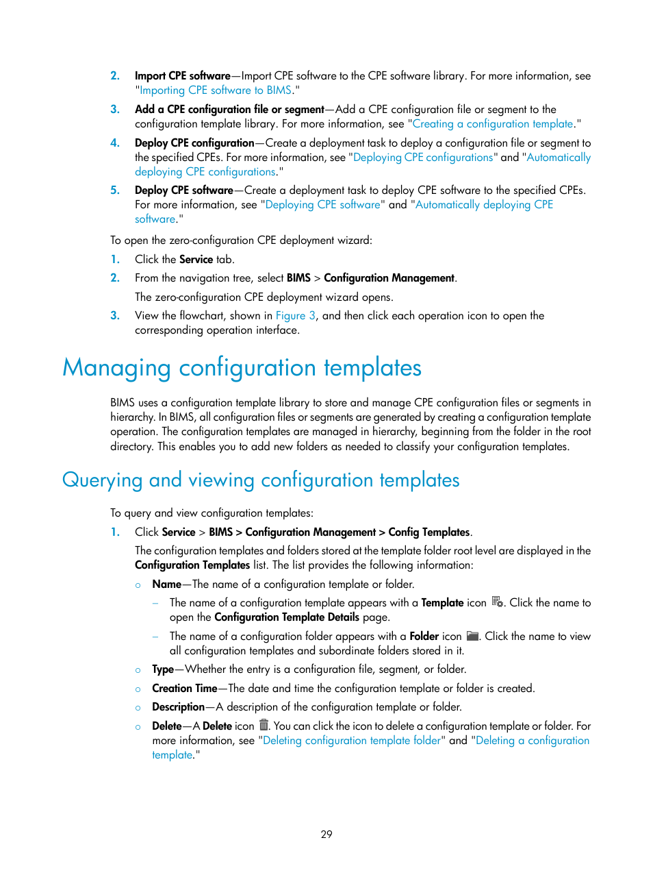 Managing configuration templates, Querying and viewing configuration templates | H3C Technologies H3C Intelligent Management Center User Manual | Page 38 / 139