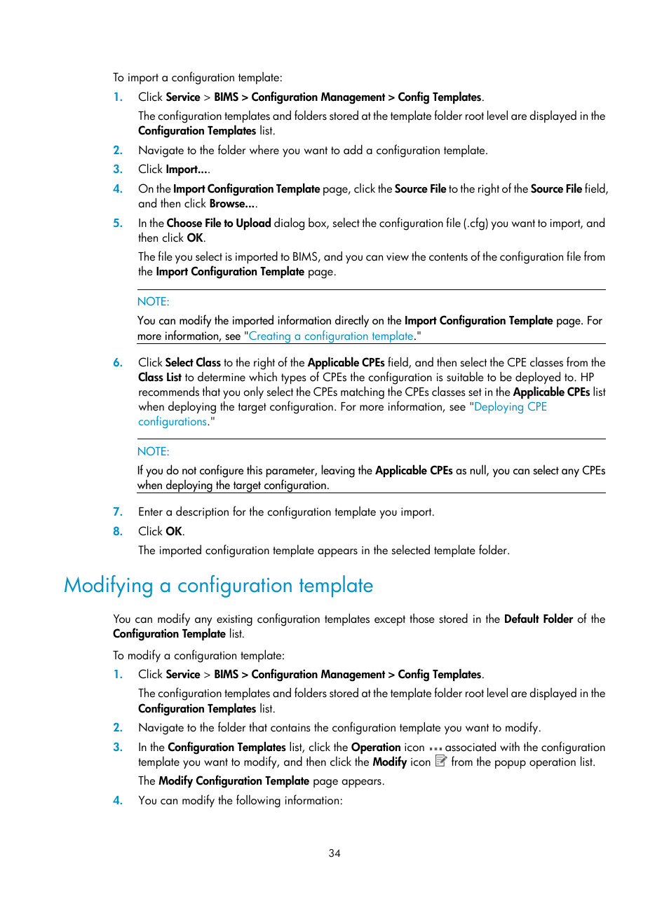 Modifying a configuration template | H3C Technologies H3C Intelligent Management Center User Manual | Page 43 / 139