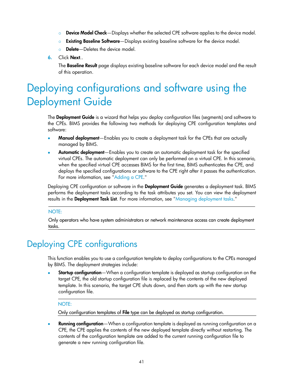 Deploying cpe configurations, Deploying, N, see | Deploying cpe, Configurations, Rmation, see | H3C Technologies H3C Intelligent Management Center User Manual | Page 50 / 139