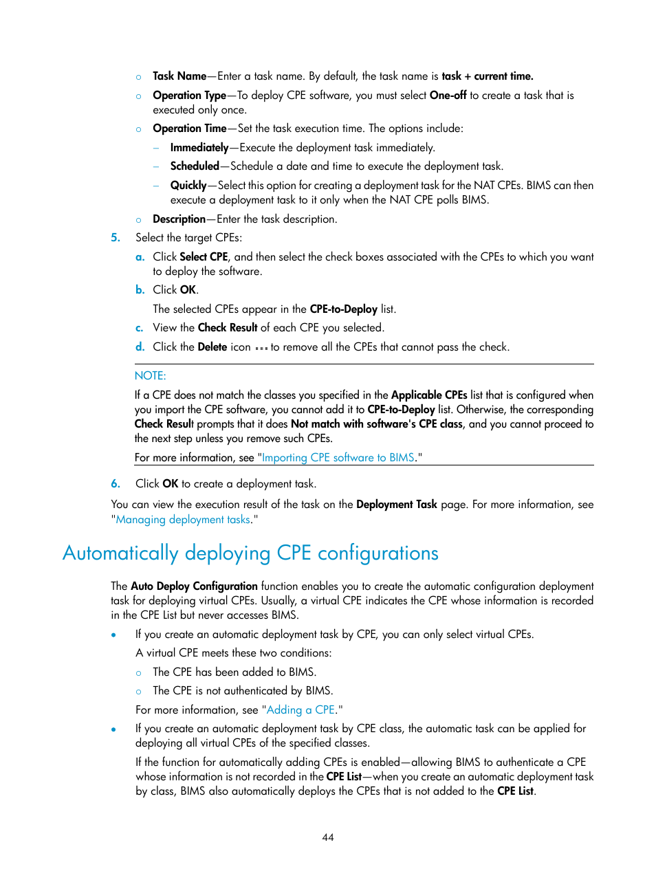 Automatically deploying cpe configurations, Automatically, Deploying cpe configurations | H3C Technologies H3C Intelligent Management Center User Manual | Page 53 / 139