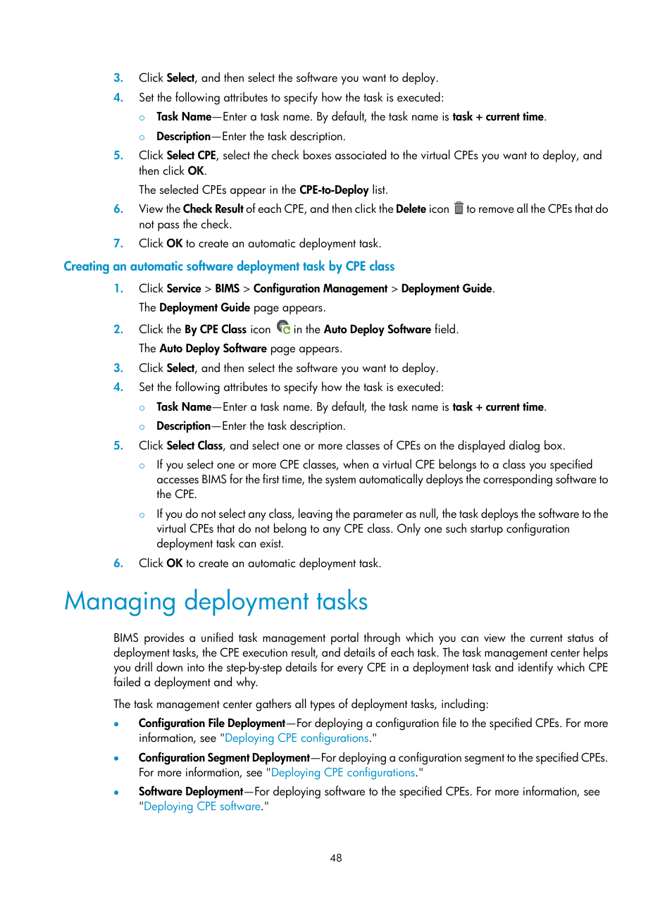 Managing deployment tasks | H3C Technologies H3C Intelligent Management Center User Manual | Page 57 / 139