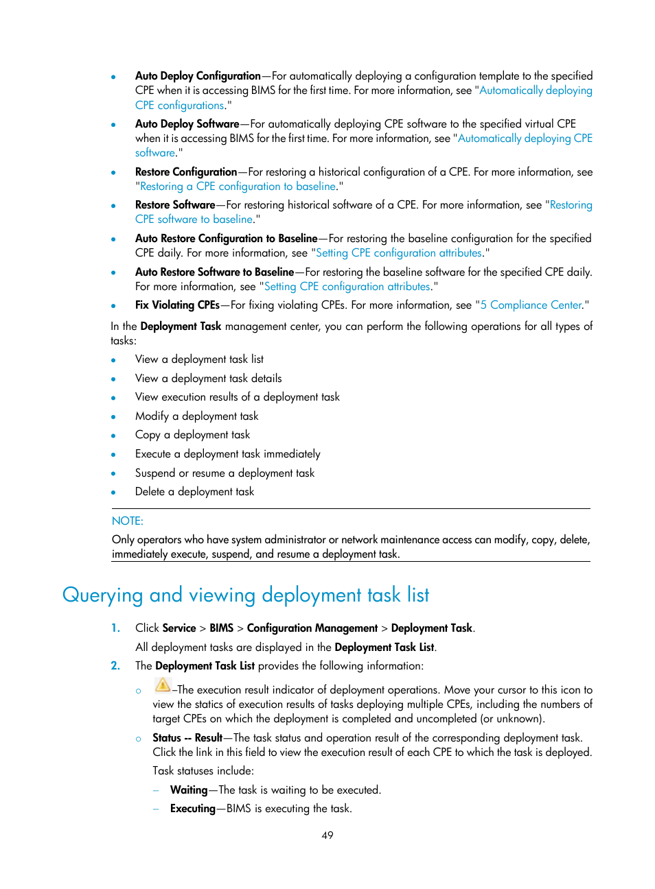 Querying and viewing deployment task list | H3C Technologies H3C Intelligent Management Center User Manual | Page 58 / 139