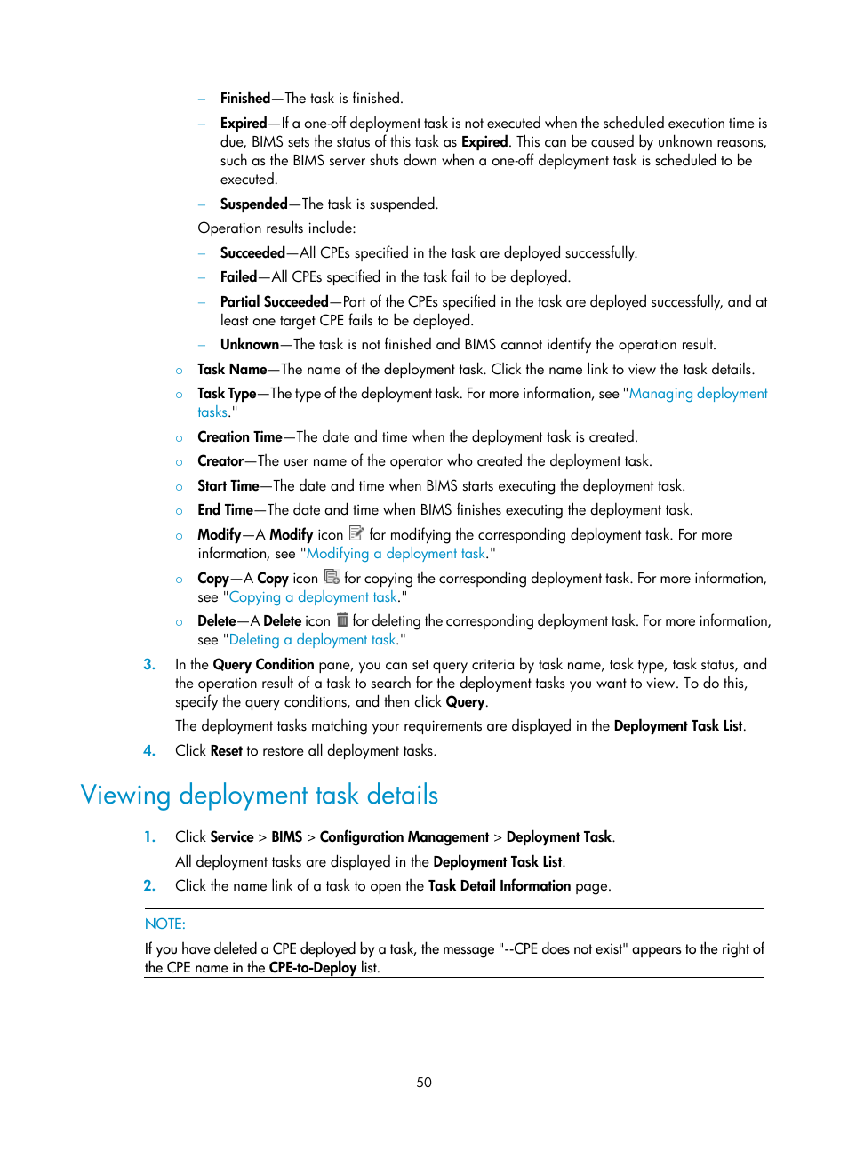 Viewing deployment task details | H3C Technologies H3C Intelligent Management Center User Manual | Page 59 / 139