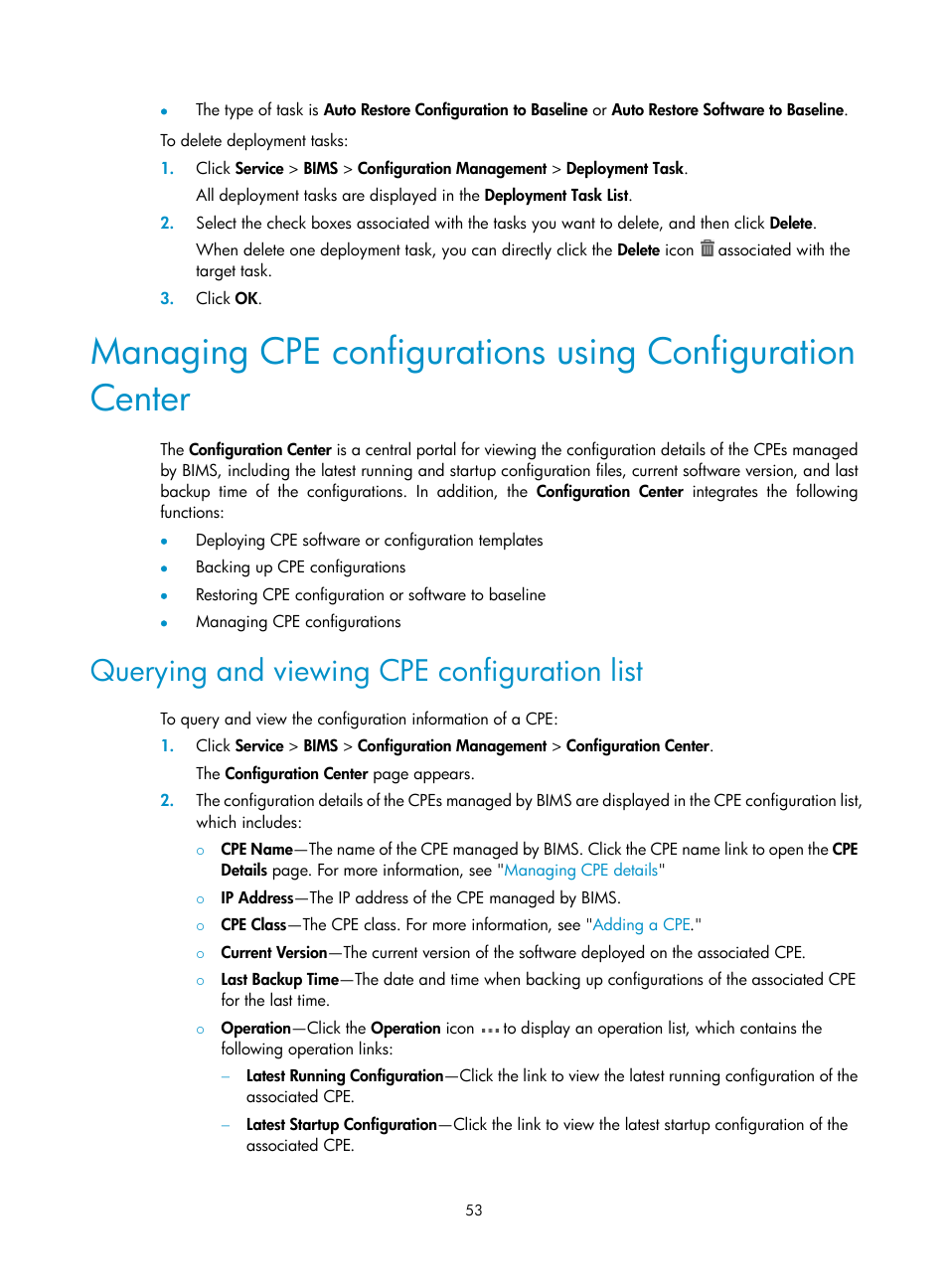 Querying and viewing cpe configuration list | H3C Technologies H3C Intelligent Management Center User Manual | Page 62 / 139