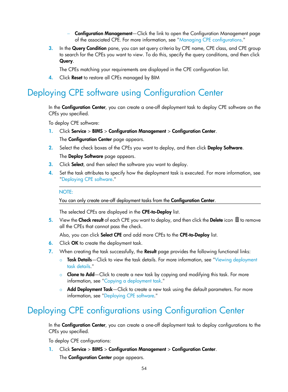 Deploying cpe software using configuration center | H3C Technologies H3C Intelligent Management Center User Manual | Page 63 / 139